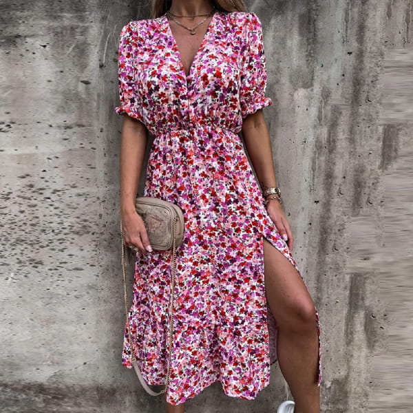 V-neck Long Sleeve Floral Maxi Dress