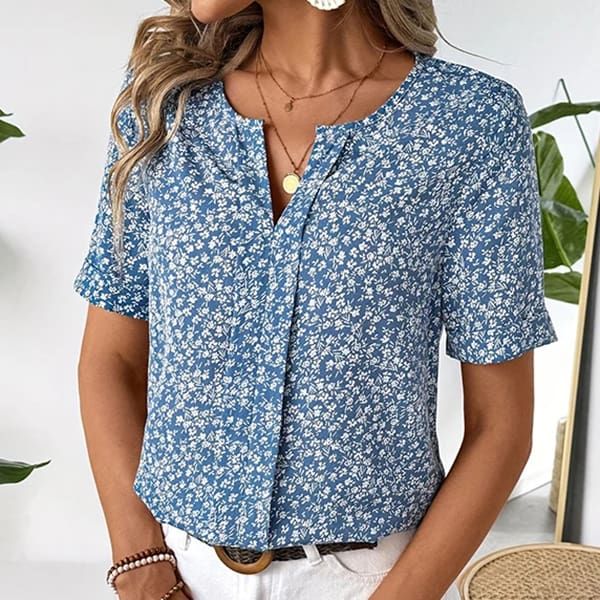 White And Blue Floral Blouse