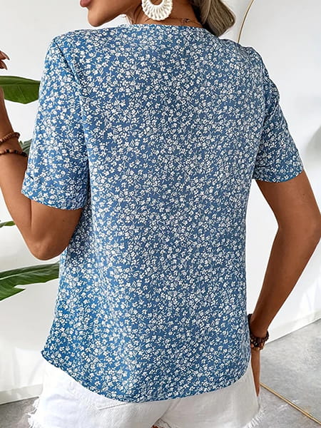 White And Blue Floral Blouse - Image 4