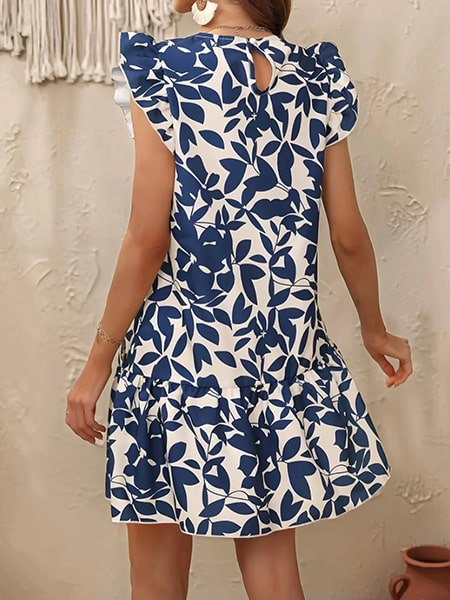 White and Blue Floral Short Dress - Image 4