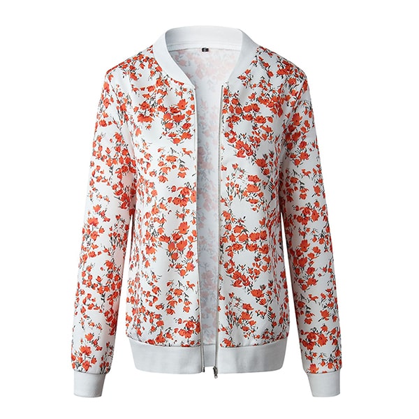 Alternative view of White And Red Casual Floral Jacket