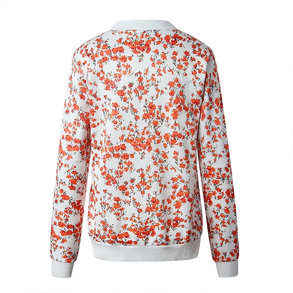 White And Red Casual Floral Jacket - Image 3