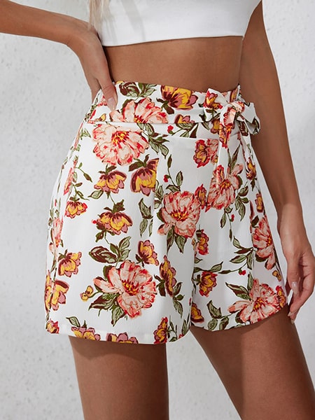 White Floral Print Shorts - Image 3