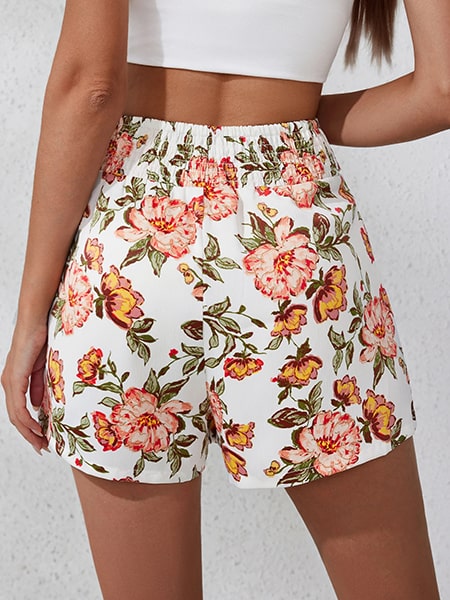 White Floral Print Shorts - Image 4