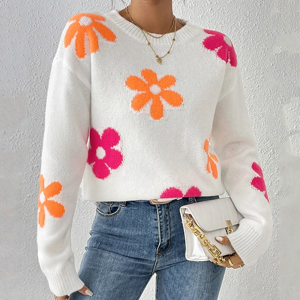 White Floral Sweater