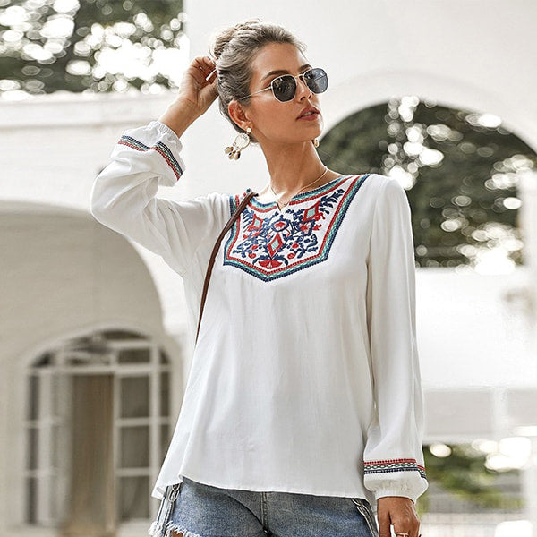 White Floral Tunic Top