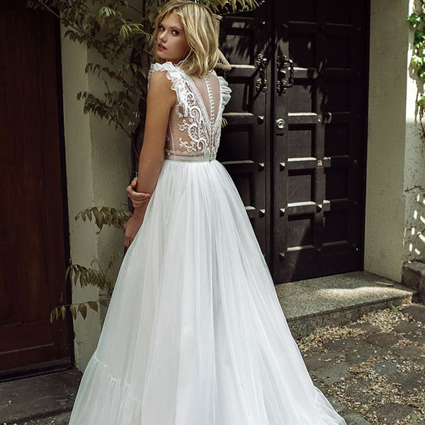 White Floral Wedding Dress - Image 3